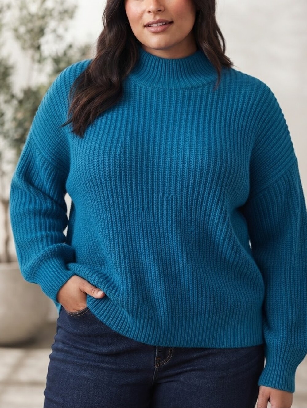 Reitmans Women's Turquoise Blue Chunky Knit Mock Neck Sweater – Size XXL